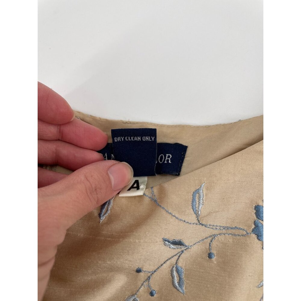 Vintage Ann Taylor f100% Silk Dress  Size 14 Champagne Blue Floral Embroidery - Picture 5 of 9